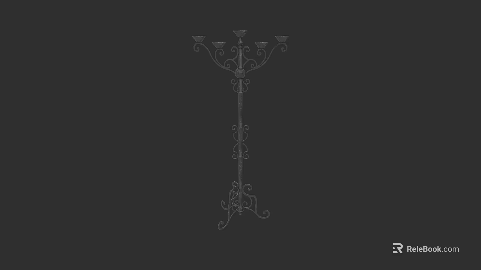 Wrought Iron Chandelier With Intricate Scrollwork Design Multiple Arms And Decorative Base Standing Fixture 3d model 