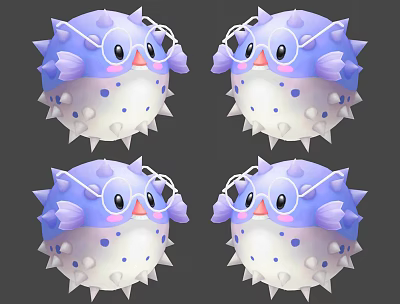 Modern game character blowfish 3d model