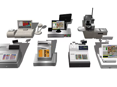 Modern Commercial Equipment Featuring POS Systems Cash Registers And Barcode Scanners 3d model