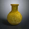 Artisan Yellow Sculpted Vase With Intricate Diamond Pattern Round Body Carving