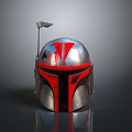 Mandalorian Weapon Helmet with Silver Metallic Reflective Surface Red V Symbol and Antenna