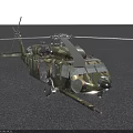 Military Helicopter With Camouflage Paint Parked On Gray Ground Featuring Main Rotors And Tail Rotor