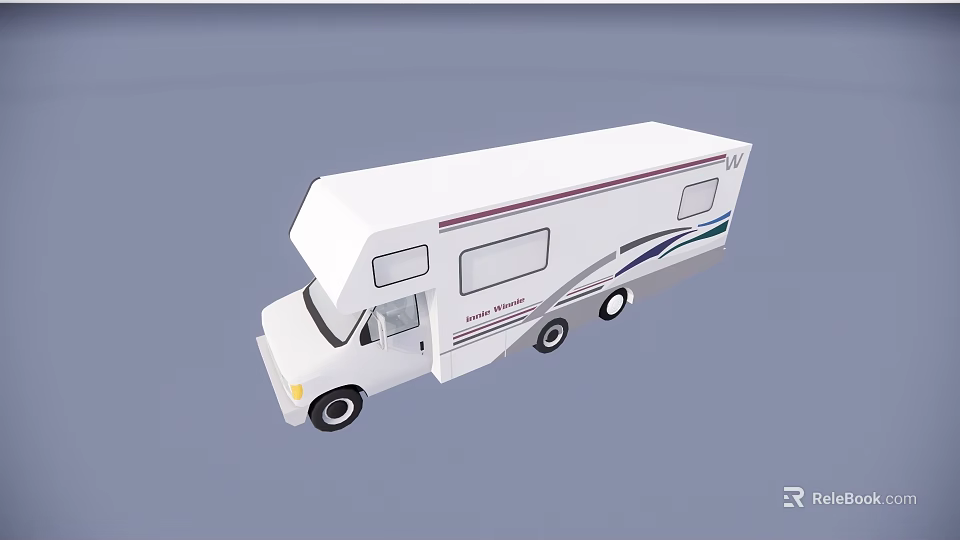 White Road Tamer RV With Side Windows And Decorative Stripes 3d model 