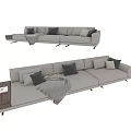 Modern Beige Multi-seat Sofa With Decorative Cushions Side Table And Soft Blanket 3d model
