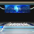Futuristic Digital Interface With Blue Data Visualization And Glowing Control Panel