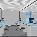 Modern Laboratory Interior With Blue Benches Computers Stools And Bright Windows 3d model