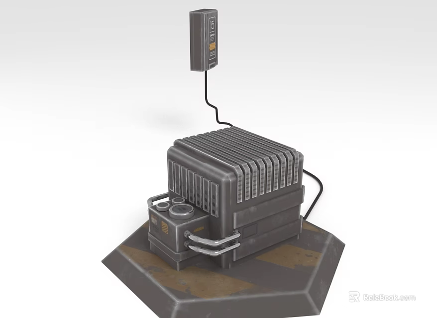 Industrial Mechanical Equipment With Radiator Fins Control Unit And Pipes On Hexagonal Base 3d model 