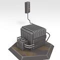 Industrial Mechanical Equipment With Radiator Fins Control Unit And Pipes On Hexagonal Base