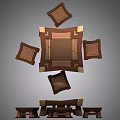 Three Stylish Square Table and Chair Sets with Brown Surfaces and Gold Accents