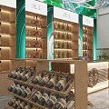 Chinese Style Tobacco and Alcohol Store Interior Design With Wooden Shelves Display Tables and Chairs