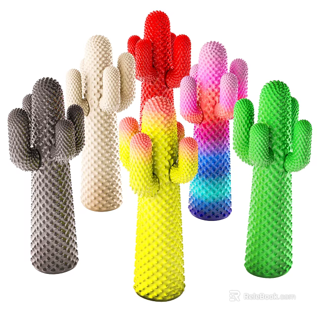 Stylish Cactus Shaped Hangers In Multiple Vibrant Colors For Home Decoration 3d model 
