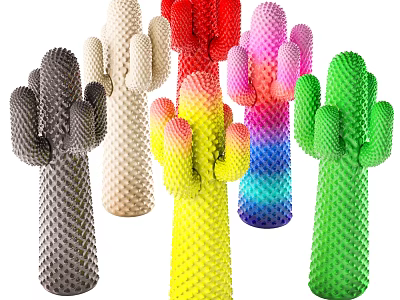 Stylish Cactus Shaped Hangers In Multiple Vibrant Colors For Home Decoration 3d model