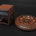 Wooden Storage Shelf with Carved Patterns Square and Round Design for Home Decor