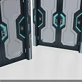 Modern Sci Fi Inspired Double Doors With Gray White Panels And Blue Accent Lines