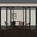 Modern Glass Folding Doors Open To Dining Area With Table Chairs 3d model