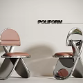 POLIFORM Modern Dining Chairs With Pink Leather Seat And Chrome Cross Leg Frame Design