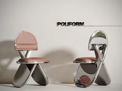 POLIFORM Modern Dining Chairs With Pink Leather Seat And Chrome Cross Leg Frame Design 3d model