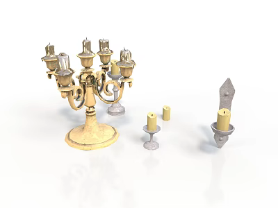 Gold Candelabra With Multiple Arms And Decorative Candle Holders Set 3d model