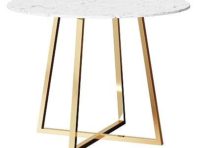 Round White Marble Tabletop With Gold Metal Geometric Stand Design 3d model
