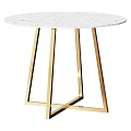 Round White Marble Tabletop With Gold Metal Geometric Stand Design