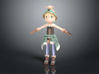 3D Cartoon Character with Creature Inspired Hat Black Top Green Sash and Striped Leggings 3d model