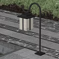 Outdoor Path Light with Square Design Warm Yellow Shade and Black Metal Pole in Garden