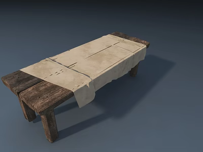 Public Bench With Rustic Wooden Structure And Beige Fabric Cover 3d model