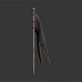 Two Traditional Warfare Spears with Attached Flags Metal Poles and Dark Fabric