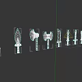 Colorful 3D Rendered Weapons Swords Axes Hammers Arranged On Black Background