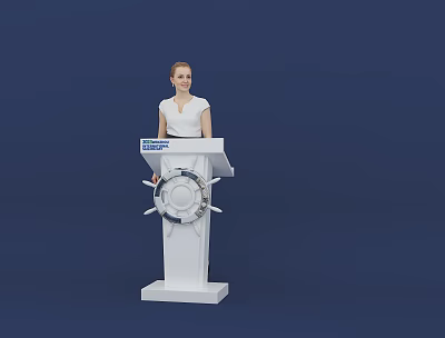 White Functional Desk With Ship Wheel Decoration And Brand Logo For Standing 3d model
