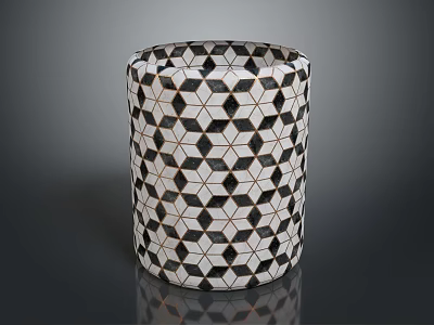 Modern Decorative Container With Black White Geometric Pattern For Home Decor 3d model