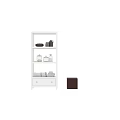 Brown and White Bathroom Vanity Shelves with Jars Towels and Decorative Storage