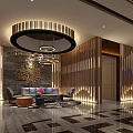 Elegant Hotel Lobby Interior With Shimmering Ceiling Chandelier And Patterned Marble Floor 3d model
