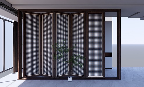 Chinese-style double door entry door wood 3d model