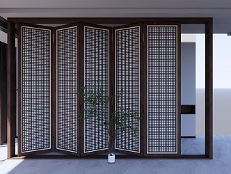 Chinese-style double door entry door wood 3d model