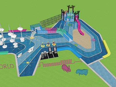 Children's Play Area With Colorful Flooring Climbing Structure Slide And Animal Figures 3d model
