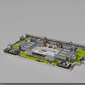 Courtyard Style Building Layout With Green Areas Swimming Pool And Patio Seating