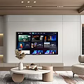 Modern TV Wall Design In Living Room With Mounted Flat Screen And Decorative Shelves