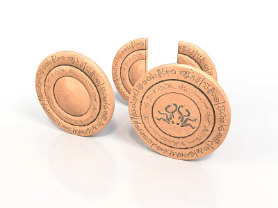 Carved Sculptures Round Wooden Decorative Pieces With Intricate Patterns And Inscriptions 3d model