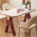 Dining Table Set With White Tabletop Red Legs Four Chairs Flower Bouquet And Floor Lamp