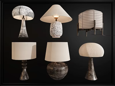 Various Modern Table Lamps With Unique Bases And Stylish Fabric Shades 3d model
