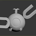 White Sphere Game Character With Screw Top U Shaped Arms And Small Wheels Design