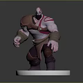 Game Movie Character Muscular Figure With Red Tattoo Brown Shoulder Armor And White Base Stand