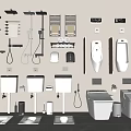 Modern Bathroom Toilet With Bidet Sink Urinal And Shower Fixtures