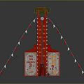 Red Game Coin Machine With Triangular Structure And Hanging Flags