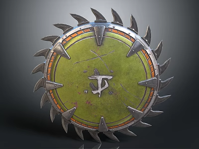 Spiked Circular Weapon With Green Surface Metal Spikes And Central Symbol 3d model