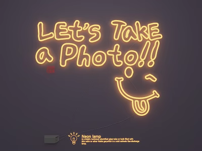 Neon Light Combination With Lets Take a Photo Text And Smiley Face Design 3d model