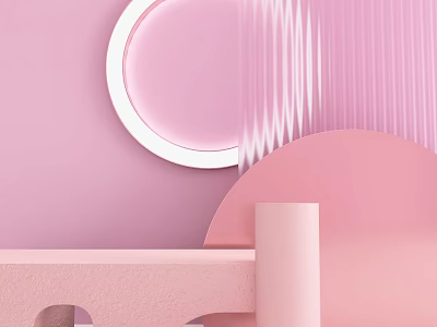 Soft Pink Modern Interior Decorative Elements With Geometric Circles Column And Platform 3d model