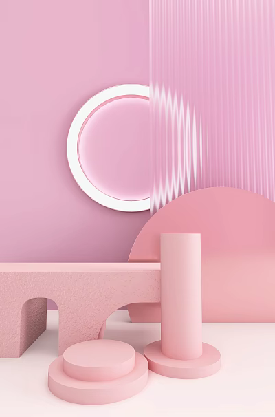 Soft Pink Modern Interior Decorative Elements With Geometric Circles Column And Platform 3d model