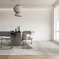 Modern Dining Table Set With Glass Top Black White Chairs Pendant Light And Window Blinds